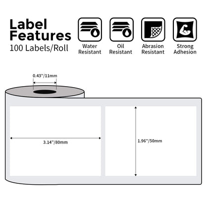 Phomemo 3 Roll 1.96'' x 3.14'' Multi-Purpose Thermal Label Paper Compatible with M220, M200, M120, M110 Label Printer, 100 Labels/Roll, for Barcode, Name, Address, Labeling, Mailing, Business Letter