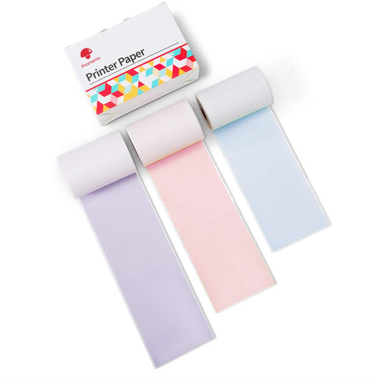 Phomemo Colorful Thermal Sticker Paper for Phomemo M02/M02 Pro/M02S/M03 Pocket Printer, Black Character on Purpple/Pink/Blue, 50mm x 3.5m, Diameter 30mm, 3 Rolls