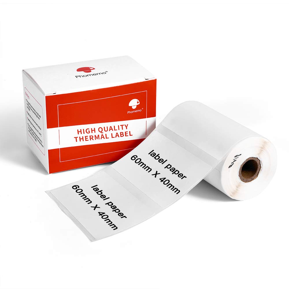 Phomemo Thermal Label, Adhesive Label, 60 x 40 mm, Compatible with the Phommeo M200 Label Printer, Suitable for Office, Warehouse, Address Label, Price Tag. 180 Labels Per Roll (White Label)