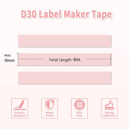 Phomemo D30 Continuous Label Tape, Pink Label Tape, Thermal Labels for Kitchen, Files, Addresses, Gifts, 3 Rolls
