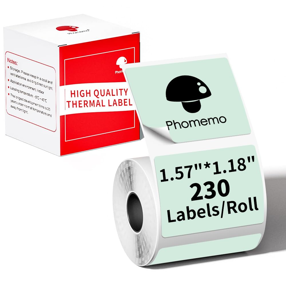 Etichette adesive per etichettatrice Phomemo M110, M120, M200, M220, M221 per stampare prezzo, nome, indirizzo, logo, codice a barre, 40 x 30 mm, colore: verde (1 rotolo)