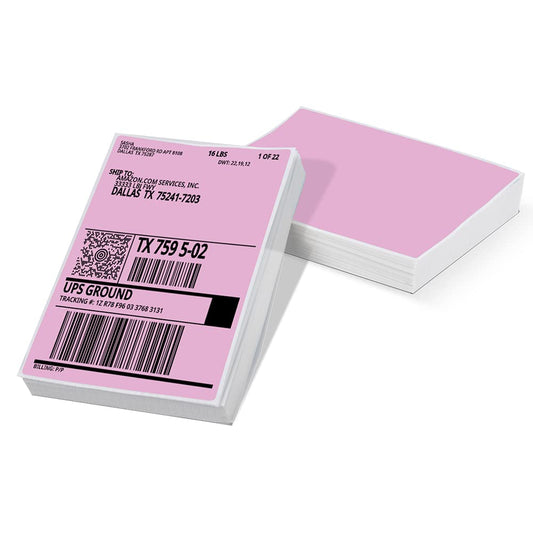 Phomemo 10x15 cm (4x6'') thermische printerlabel, thermisch direct verzendlabel, verpakkingslabel, compatibel met Rollo Dymo Phomemo en andere 4x6'' labelprinters, 100 4x6'' fanfold label, roze