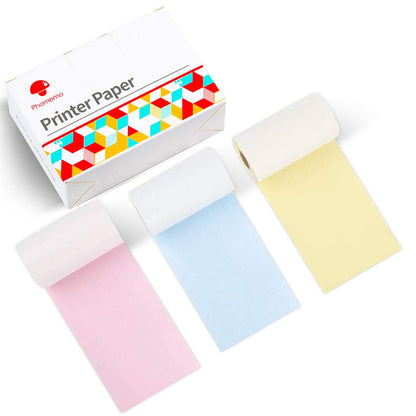 Phomemo Printer Paper - M02/M02Pro/M02S/M03/M03AS/M04S/M04AS Mini Sticker Printer Paper, Yellow/Pink/Blue Mini Bluetooth Pinter Paper - 53mm x 6.5m, Non-Sticky Sticker Paper, 3 Rolls