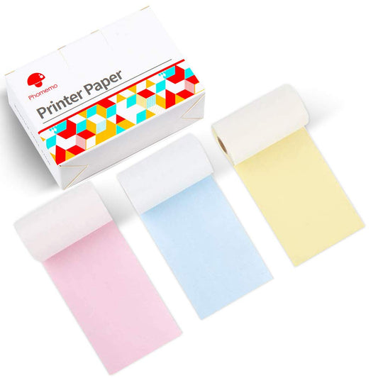 Phomemo Printer Paper - M02/M02Pro/M02S/M03/M03AS/M04S/M04AS Mini Sticker Printer Paper, Yellow/Pink/Blue Mini Bluetooth Pinter Paper - 53mm x 6.5m, Non-Sticky Sticker Paper, 3 Rolls