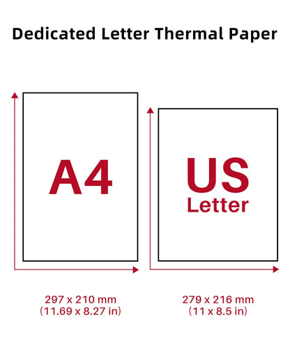 Phomemo US Letter Thermal Printer Paper, Advanced Thermal Printing, Phomemo Thermal Paper Compatible with COLORWING M08F-Letter, M832, M834, MT800/MT800Q Portable Printer, 8.5'' x 11'', 200 Sheets