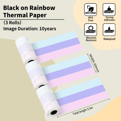 Phomemo-Papier-10-Jahre-Regenbogen-selbstklebendes Papier, M02/M02Pro/M02S/M03/M03AS/M04S/M04AS Mini-Aufkleber-Drucker-Papier, Mini-Taschen-thermisches Pinter-Papier, 3-Rollen