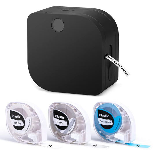 Phomemo P12 Mini Impresora de Etiquetas Térmicas Bluetooth con 3 Rollos de Etiquetas, Impresora Etiquetas Autoadhesivas para el Hogar, la Oficina, Etiquetadora para iOS y Android-Negro