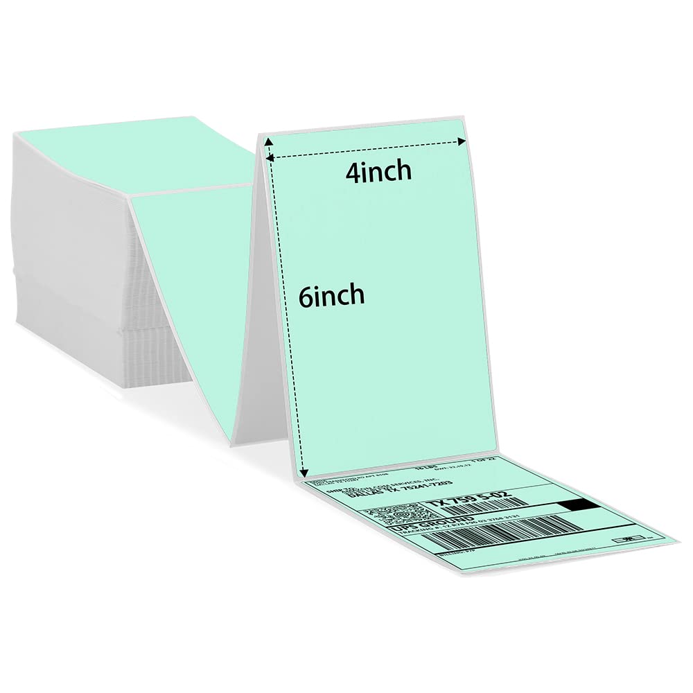 Phomemo 10x15 cm (4x6'') thermische printerlabel, thermisch direct verzendlabel, verpakkingslabel, compatibel met Rollo Dymo Phomemo en andere 4x6'' labelprinters, 500 4x6'' fanfold labels, groen
