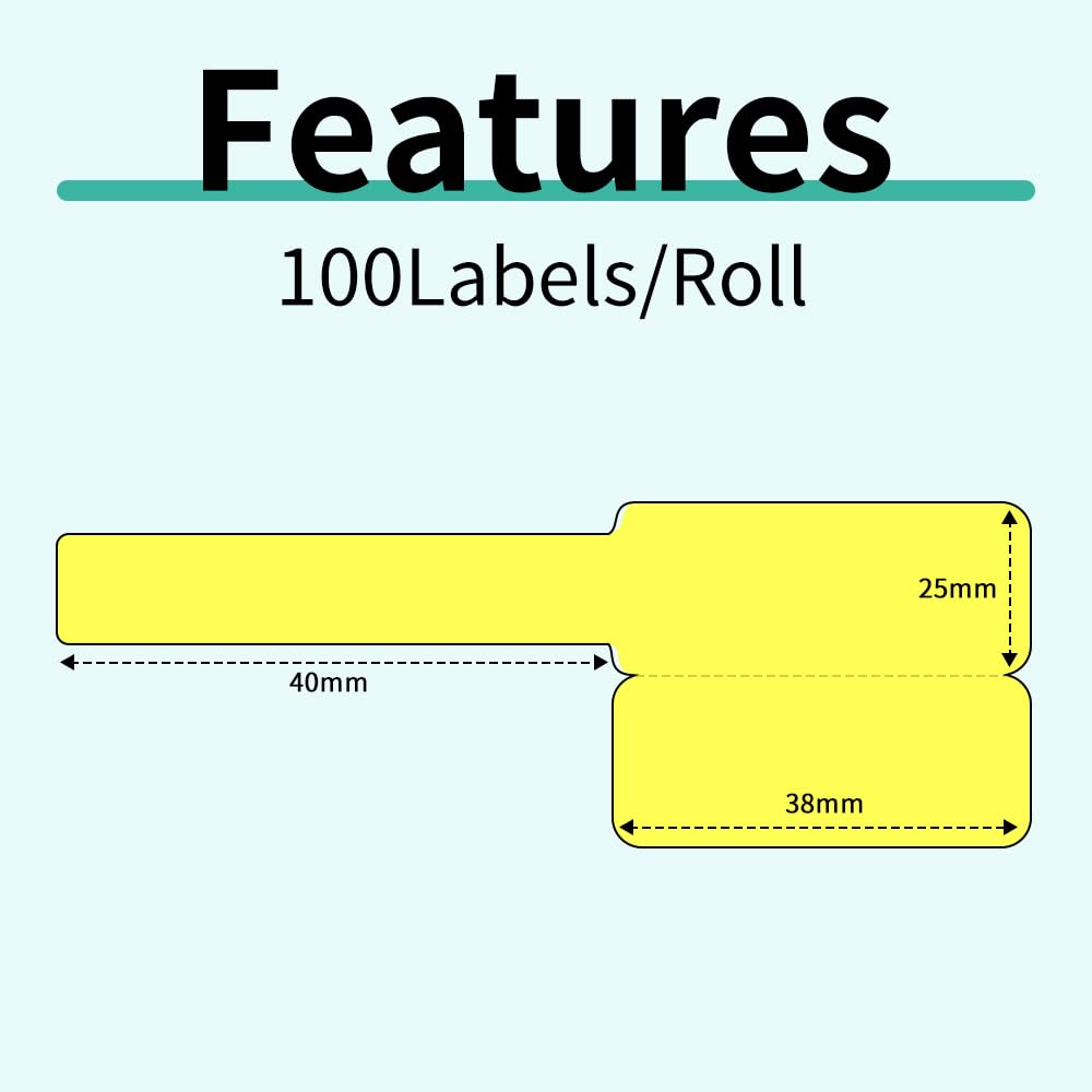 Phomemo-labels M110 M120 M200 M220 M221-labels, kleverige sieradenlabels, waterdichte kabellabels, prijslabels, thermische labels, 25 mm x 38 mm + 40 mm, 100 labels / rol, geel