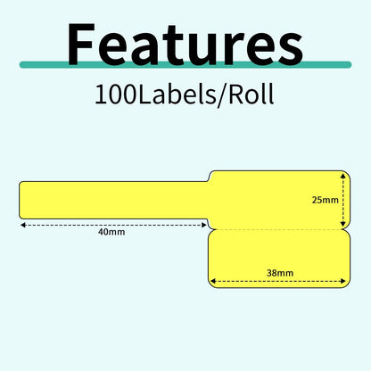 Phomemo tags M110 M120 M200 M220 M221 tags, Build Jewelry Tags, Water Cutter Cable Tags, Award Tags, Terminal Tags, 25mm*38mm + 40mm, 100 Tags/Roll, Yellow