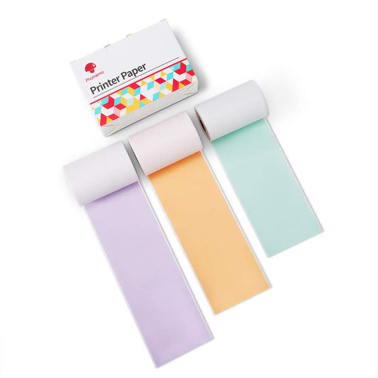 Phomemo Colorful Thermal Sticker Paper M02 / M02S / M03 / M04S Mini Printer, Black Character on Mint Green/Purple/Orange, 50mm x 3.5m, Diameter 30mm, 3 Rolls