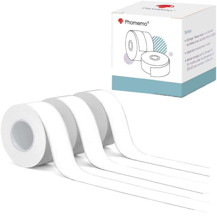 Phomemo 3 Roll D30/D35 Adhesive White Continuous Thermal Label Paper 1/2 in X 20 Ft (15mm X 6m) Black on White, for Phomemo D30/D35 Label Maker for Home Office School Organization, Gift for Decoration