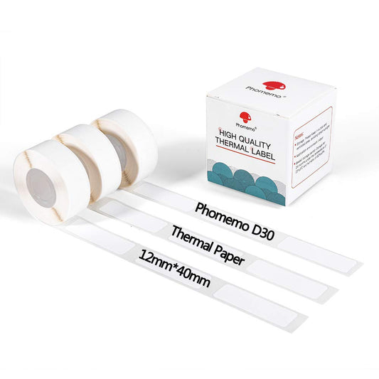 Phomemo D30 - Etiquetas t¨¦rmicas adhesivas blancas, 12 x 40 mm, 3 rollos