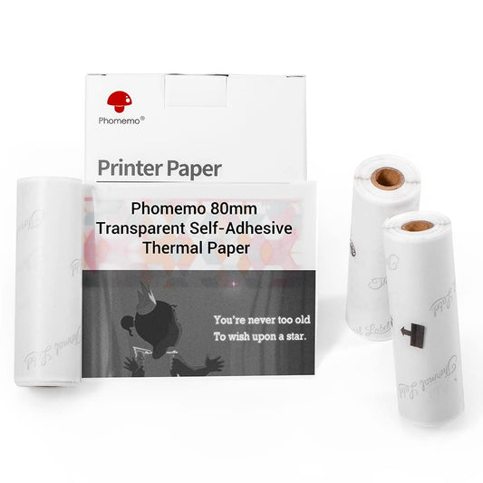 Phomemo Przezroczysty papier do drukarek, 80 mm, kompatybilny z M03/M03AS/M04S/M04AS mini drukarka kieszonkowa, 3 rolki samoprzylepnego przezroczystego papieru termoizolacyjnego, 80 mm x 3,5 m, 3