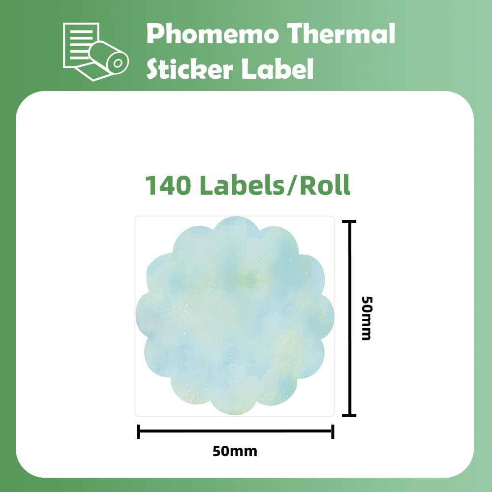 Phomemo wavy round circle label, thermal labels for price, name, address, logo, barcode, M110 M120 M200 M220, 50 x 50 mm, green gradient(1 roll)