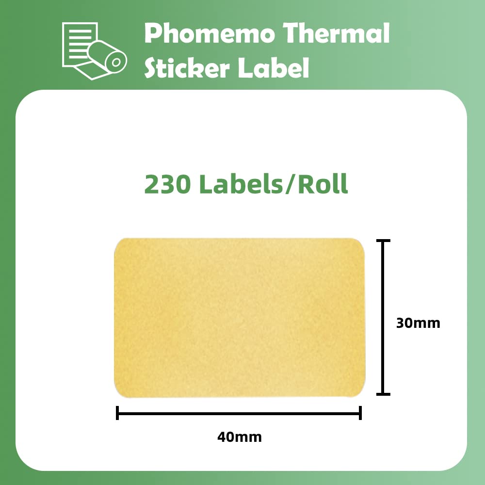 Phomemo ¨¦tiquettes thermiques M110 M120 M200 M220 M221, 40 mm x 30 mm, ¨¦tiquettes rectangulaires, or paillettes, 6 rouleaux (1380 ¨¦tiquettes)