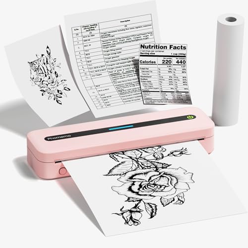 Phomemo Mobiler Drucker A4 für Unterwegs, M832 Bluetooth Tragbarer Drucker Unterstützen 210x297mm A4 Thermopapier, Mini Drucker A4 Kompatibel mit Android und iOS für Phone & Laptop, Rosa