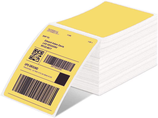Phomemo 4x6 Thermal Label Printer Paper - 500PCS Yellow 4''x6'' Fan-Fold Label Shipping Supplies Labels - Water/Oilproof Label Stickers - Permanent Adhesive Thermal 4x6 Label for Small Business Supplies
