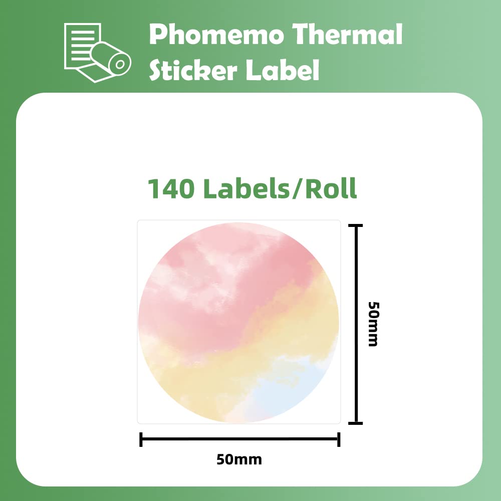 Phomemo - M110 M120 M200 M220 - Rouleau d'¨¦tiquettes rondes pour imprimante thermique - Pour prix, noms, adresses, logos, code-barres - 50 mm x 50 mm - D¨¦grad¨¦ multicolore
