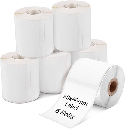 Phomemo 6 rolek papieru termicznego M110, 6 rolek M110/M110S/M120/M200/M220/M221 – 50 x 80 mm, kwadratowa, uniwersalna, samoprzylepna, 100 etykiet / rolka (6 rolek)