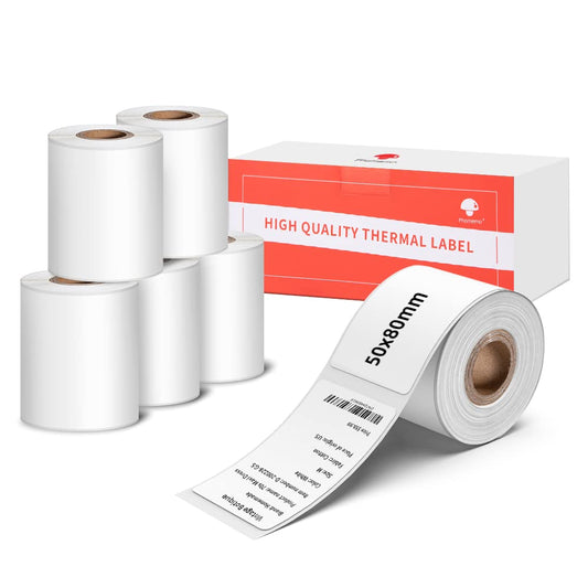 6-pack Phomemo M110/M120 printerlabels 6 rollen van 50 x 80 mm zelfklevende directe thermische etiketten, thermische printerlabelpapier voor Phomemo M110/M120/M220/M200 labelmaker voor streepjescode, adres, kleding