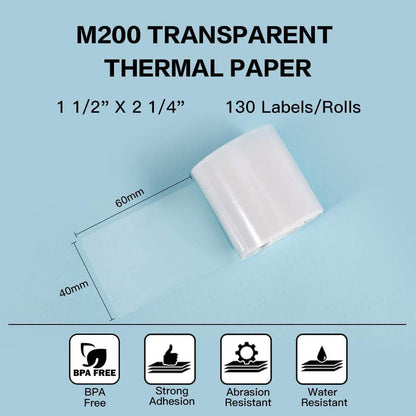 Phomemo 3 Rolls M110 Transparent Label,1.57''x2.36'' (40x60MM) Self-Adhesive Transparent Label,Compatible with Phommeo M110 M120 M220 M200 M221 Label Printer, 130 Labels/roll,3 Rolls Transparent Label