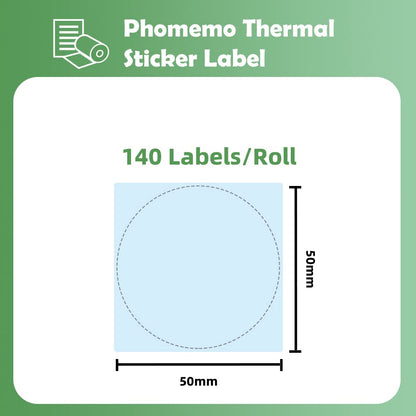 Phomemo - Etichette rotonde per stampante termica M110, M120, M200, M220, M221 per stampare prezzo, nome, indirizzo, logo, codice a barre, 50 x 50 mm, colore: blu (1 rotolo)