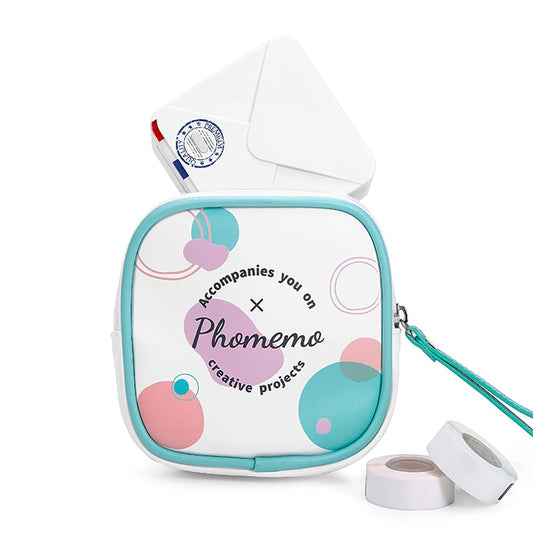 Phomemo Sac Compatible avec Les Imprimantes T02, M02, M02Pro, M02S, M02X, M02L, Les étiqueteuses D30, Q30, Q31, Q30S, Sac en Cuir PU Blanc, imperméable et Résistant aux Rayures