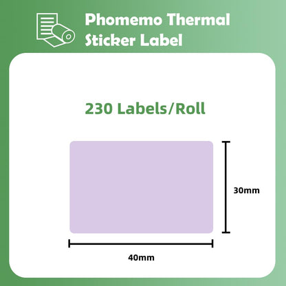 Phomemo - Etichette per stampante termica M110, M120, M200, M220, M221 per stampare prezzo, nome, indirizzo, logo, codice a barre, 40 x 30 mm, color lilla (1 rotolo)