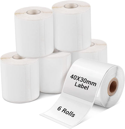 Phomemo 6 Rollen M110 Etikett, 6 Rollen M110/M110S/M120/M200/M220/M221 Thermopapier – 1,57'' x 1,18'' (40 x 30 mm) Etikett quadratisches Mehrzweck-Etikett, selbstklebend, 230 Etiketten/Rolle（6 Rollen）