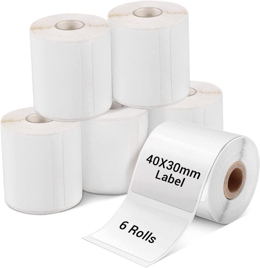 Phomemo 6 rolek papieru termicznego M110, 6 rolek M110/M110S/M120/M200/M220/M221 – 40 x 30 mm, kwadratowa etykieta, samoprzylepna, 230 etykiet / rolka (6 rolek)
