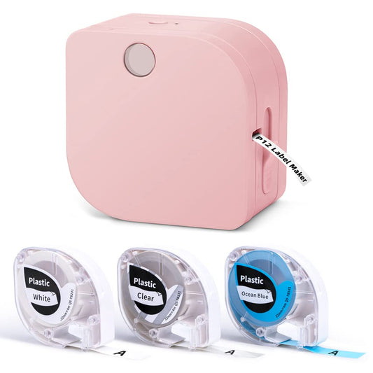 Phomemo P12 Mini Impresora de Etiquetas térmicas Bluetooth con 3 Rollos de Etiquetas, Impresora Etiquetas Autoadhesivas para el hogar, la Oficina, etiquetadora para iOS y Android-Rosa
