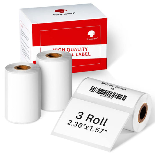 Phomemo 3 Roll 2.35''x 1.57'' Thermal Sticker Label Paper 180 Labels/Roll Compatible with M220, M200, M221 Label Printer, Strong Permanent Adhesive, for Customer Mailer, Address Label, Business Letter