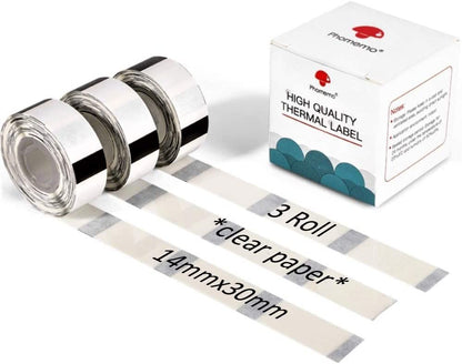 Phomemo D30 Label 14¡Á30mm Transparent Adhesive Thermal Label, 210 Labels/Per Roll, 3roll, Used for Kitchen Marking, Expiration Date, File Classification and so on