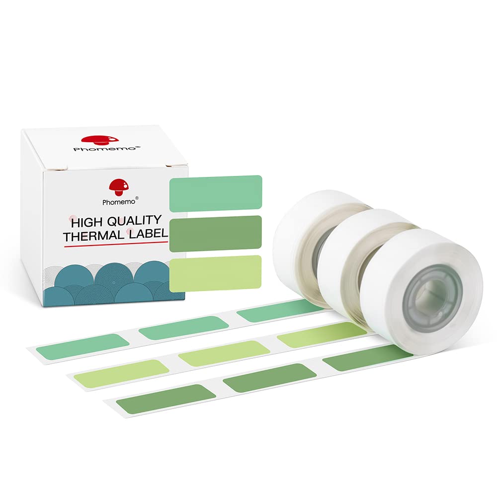 Phomemo D30 Label Machine Tape, Compatible with D30 Label Printer, Thermal Waterproof Labels, 12 mm x 30 mm, 3 Rolls, Green