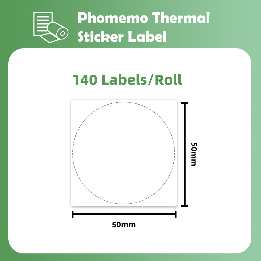 Phomemo ¨¦tiquettes rondes M110 M120 M200 M220 pour prix, nom, adresse, logo, code-barres, 50 mm x 50 mm, blanc, 1 rouleau