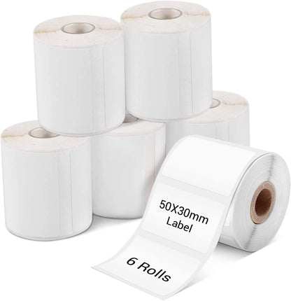 Phomemo 1.97''x1.18''(50x30mm) Label, 6 Rolls M110/M120/M200/M220 Thermal Paper - Multi-Purpose Square Self-Adhesive Phomemo m110 Labels, 230 Labels/Roll, Black on White