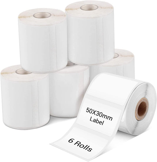 Phomemo 1.97''x1.18''(50x30mm) Label, 6 Rolls M110/M120/M200/M220 Thermal Paper - Multi-Purpose Square Self-Adhesive Phomemo m110 Labels, 230 Labels/Roll, Black on White