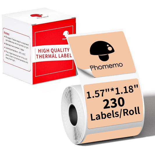 Phomemo - Etichette per stampante termica M110, M120, M200, M220, M221 per stampare prezzo, nome, indirizzo, logo, codice a barre, 40 x 30 mm, color cachi (1 rotolo)