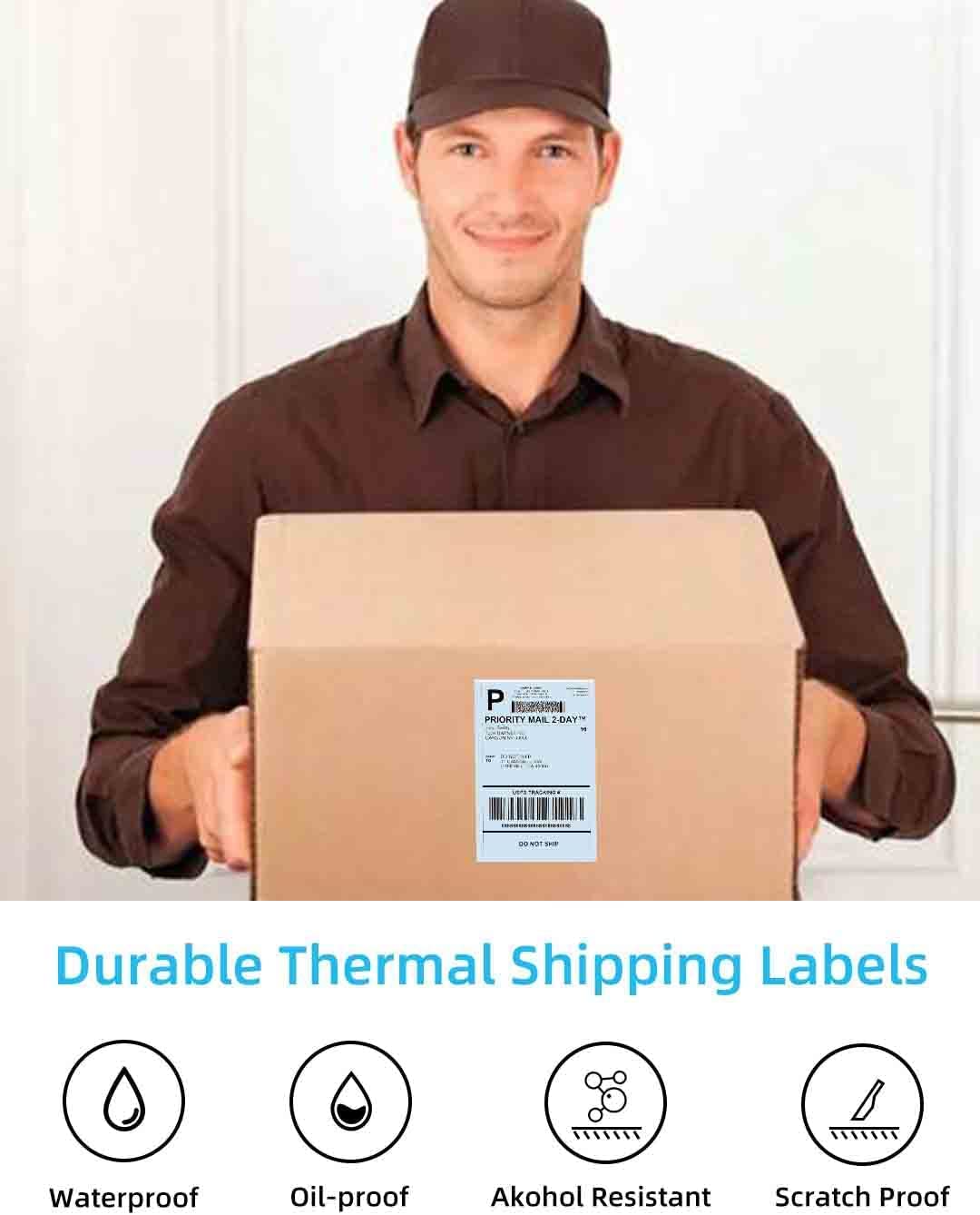 Phomemo Thermal Direct Shipping etiket, 500/Direct Thermo verzendlabels, 4 x 6 stickerpapier voor verzendverpakkingen, compatibel met thermische labelprinters, 500/thermische vouwetiketten
