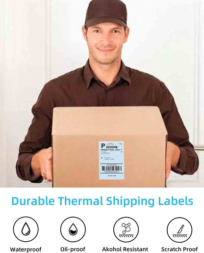 Phomemo Thermal Direct Shipping etiket, 500/Direct Thermo verzendlabels, 4 x 6 stickerpapier voor verzendverpakkingen, compatibel met thermische labelprinters, 500/thermische vouwetiketten