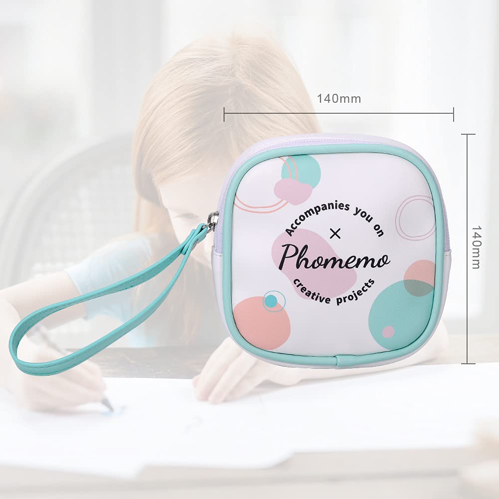 Phomemo Sac Compatible avec Les Imprimantes T02, M02, M02Pro, M02S, M02X, M02L, Les étiqueteuses D30, Q30, Q31, Q30S, Sac en Cuir PU Blanc, imperméable et Résistant aux Rayures
