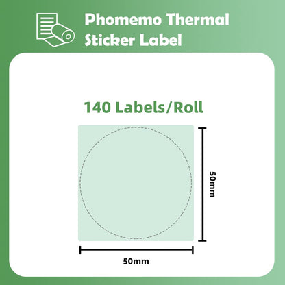 Phomemo - Etichette rotonde per stampante termica M110, M120, M200, M220, M221 per stampare prezzo, nome, indirizzo, logo, codice a barre, 50 x 50 mm, colore: verde (1 rotolo)