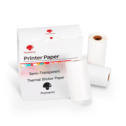 Phomemo Semi-Transparent Sticker Thermal Paper, Self-Adhesive for for Phomemo-M02/M02S Mini Bluetooth Pocket Printer,53mm x 2.5m, Diameter 30mm, 3 Rolls