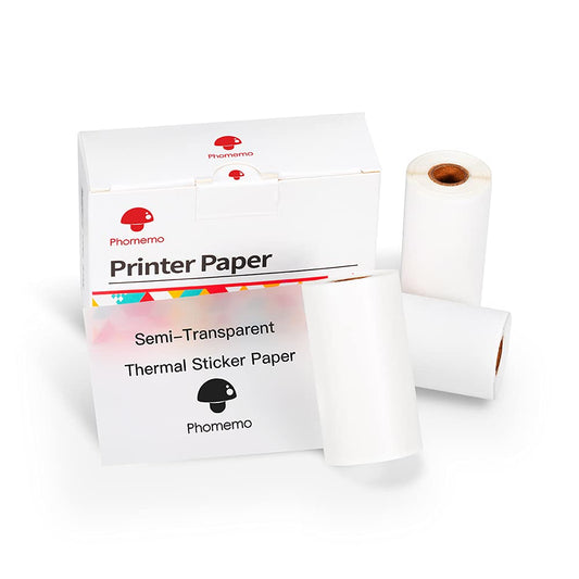 Phomemo Semi-Transparent Sticker Thermal Paper, Self-Adhesive for for Phomemo-M02/M02S Mini Bluetooth Pocket Printer,53mm x 2.5m, Diameter 30mm, 3 Rolls