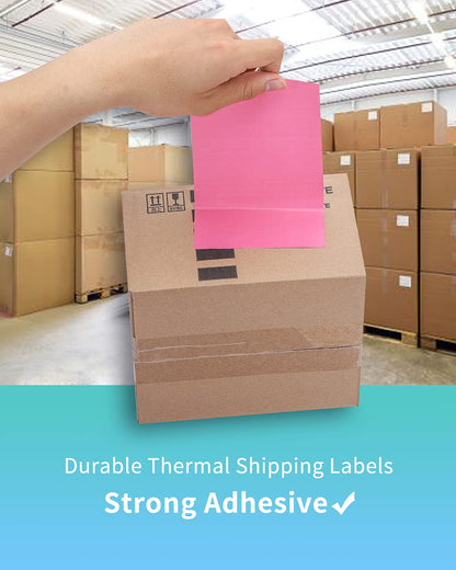 Phomemo 4x6 Thermoetikett, Thermoetikettendrucker Etikettenpapier Transportetikett Verpackungsetikett, kompatibel mit Rollo und allen anderen 4¡Á6 Etikettendruckern (500 rosa Faltetiketten)