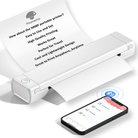 Phomemo Portable Thermal Printer - M08F Bluetooth Inkless Printer Support 8.5'' X 11'' Thermal Paper, Compact Travel Printer Compatible with iPhone, Android & Laptop, Mobile Printer for Study, Work