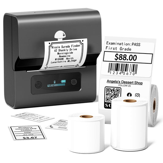 Phoemo M221 Etiquetadora port¨¢til Bluetooth Juego,impresoras de Etiquetas, Impresora Etiquetas Bluetooth t¨¦rmica con 3 Rollos Etiquetas,Adecuado para Comercio minorista, Empresas, oficinas(Gris)