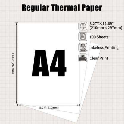 Phomemo A4 Thermal Paper, Thermal Printer Paper for Portable Printer, Compatible with M08F-Letter, M08F M832,M833, M834,M835 Brother Letter Thermal Printer, 8.27''¡Á11.69'' Size, 100 sheets