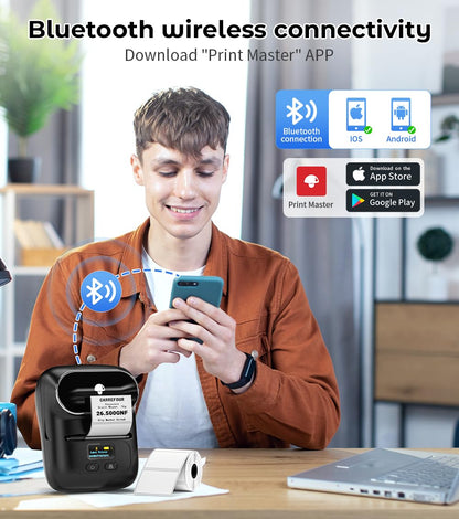 Phomemo Portable Bluetooth Label Maker, Label Maker Machine with Tape Compatible M110 for Barcode, Clothing, Retail, Mailing, Compatible with Android & iOS System Thermal Label Printer, Black